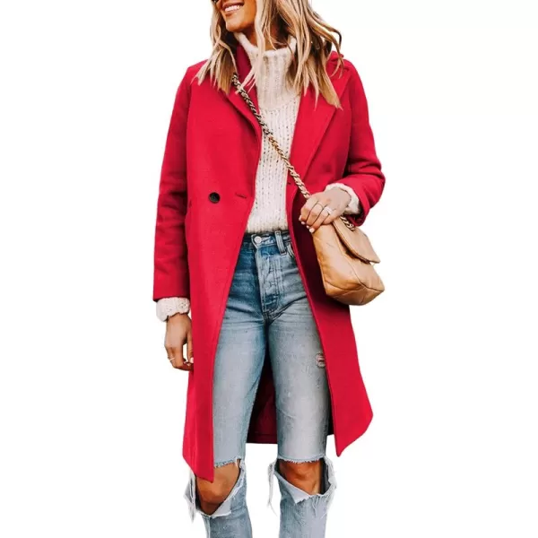 Tanming Women's Notch Lapel Double Breasted Wool Blend Mid Long Pea Trench Coat