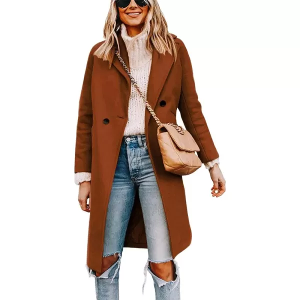 Tanming Women's Notch Lapel Double Breasted Wool Blend Mid Long Pea Trench Coat