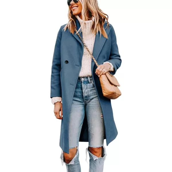 Tanming Women's Notch Lapel Double Breasted Wool Blend Mid Long Pea Trench Coat