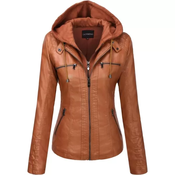 Tanming Women's Removable Hooded Faux Leather Jackets