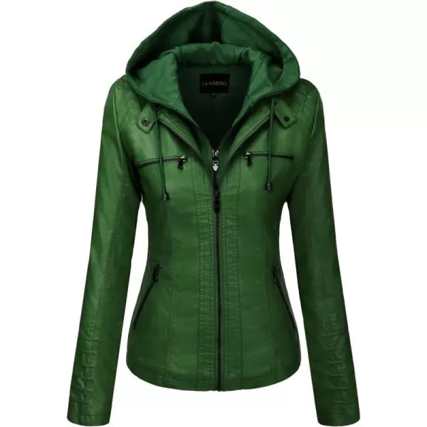 Tanming Women's Removable Hooded Faux Leather Jackets