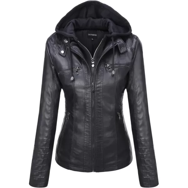 Tanming Women's Removable Hooded Faux Leather Jackets