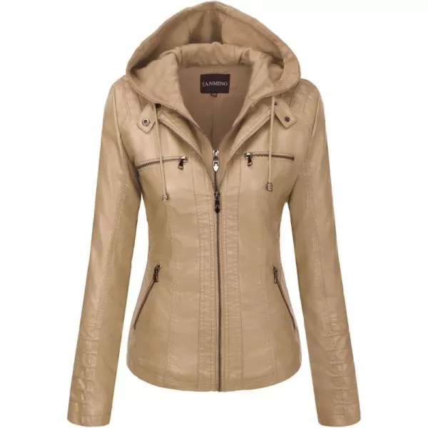 Tanming Women's Removable Hooded Faux Leather Jackets