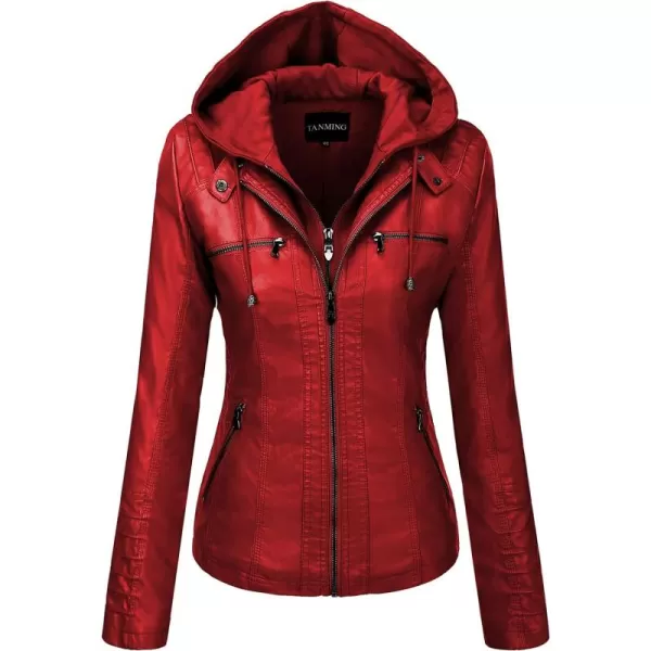 Tanming Women's Removable Hooded Faux Leather Jackets