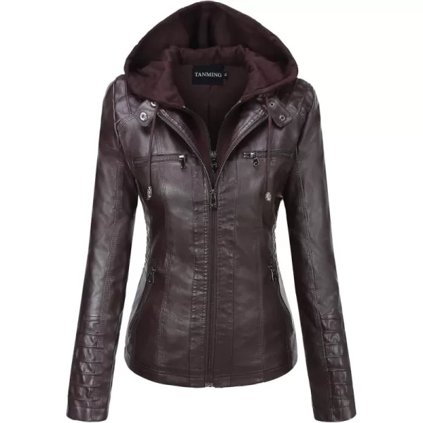 Tanming Women's Removable Hooded Faux Leather Jackets