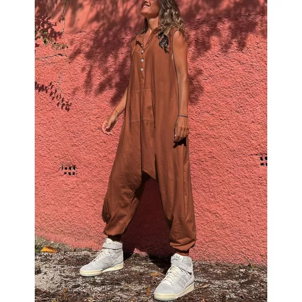 Tanming Hooded Jumpsuits for Women Casual Sleeveless Long Harem Pants Romper with Pockets