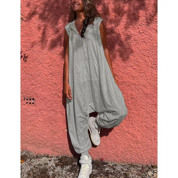 Tanming Hooded Jumpsuits for Women Casual Sleeveless Long Harem Pants Romper with Pockets