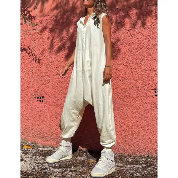 Tanming Hooded Jumpsuits for Women Casual Sleeveless Long Harem Pants Romper with Pockets
