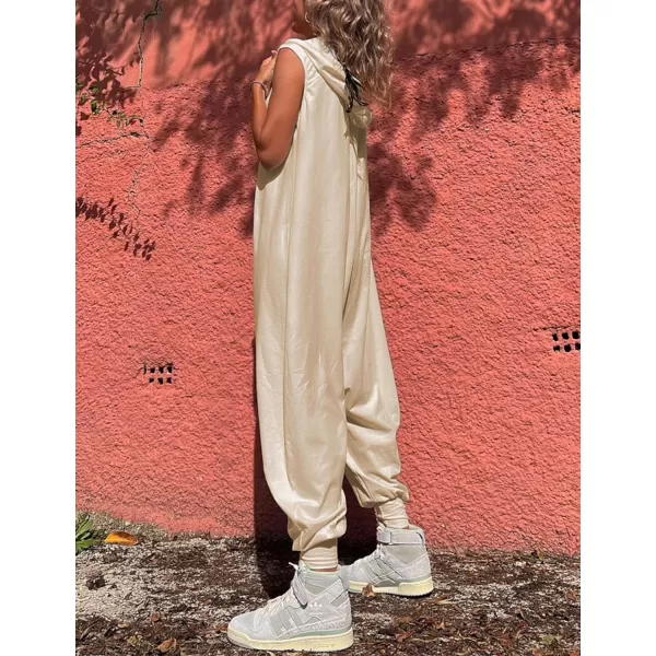 Tanming Hooded Jumpsuits for Women Casual Sleeveless Long Harem Pants Romper with Pockets