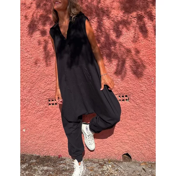 Tanming Hooded Jumpsuits for Women Casual Sleeveless Long Harem Pants Romper with Pockets