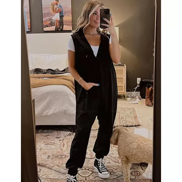 Tanming Hooded Jumpsuits for Women Casual Sleeveless Long Harem Pants Romper with Pockets
