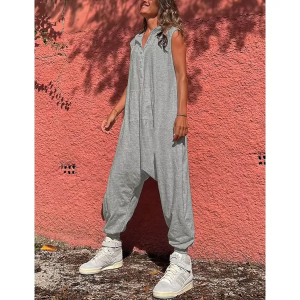Tanming Hooded Jumpsuits for Women Casual Sleeveless Long Harem Pants Romper with Pockets