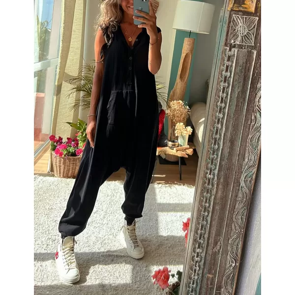 Tanming Hooded Jumpsuits for Women Casual Sleeveless Long Harem Pants Romper with Pockets