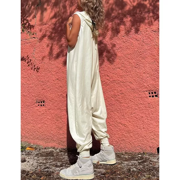 Tanming Hooded Jumpsuits for Women Casual Sleeveless Long Harem Pants Romper with Pockets