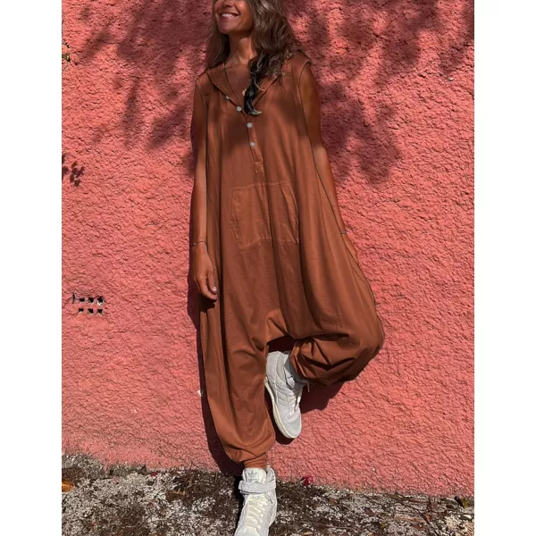 Tanming Hooded Jumpsuits for Women Casual Sleeveless Long Harem Pants Romper with Pockets