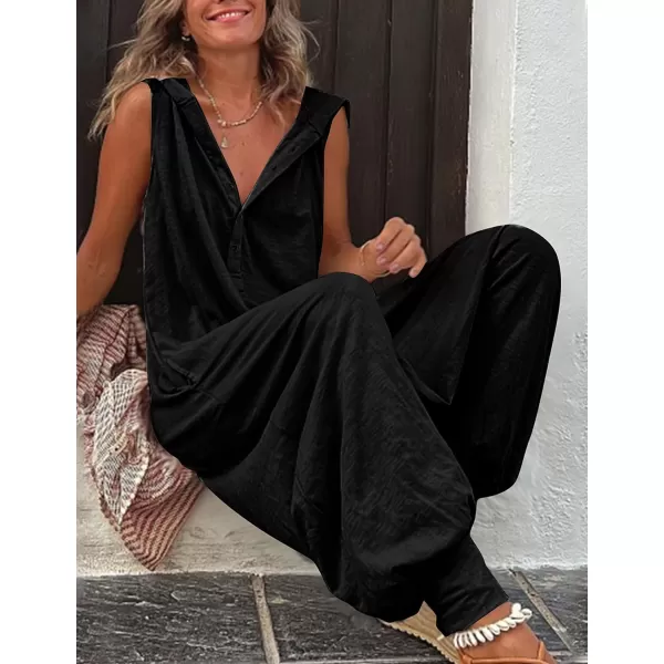 Tanming Hooded Jumpsuits for Women Casual Sleeveless Long Harem Pants Romper with Pockets