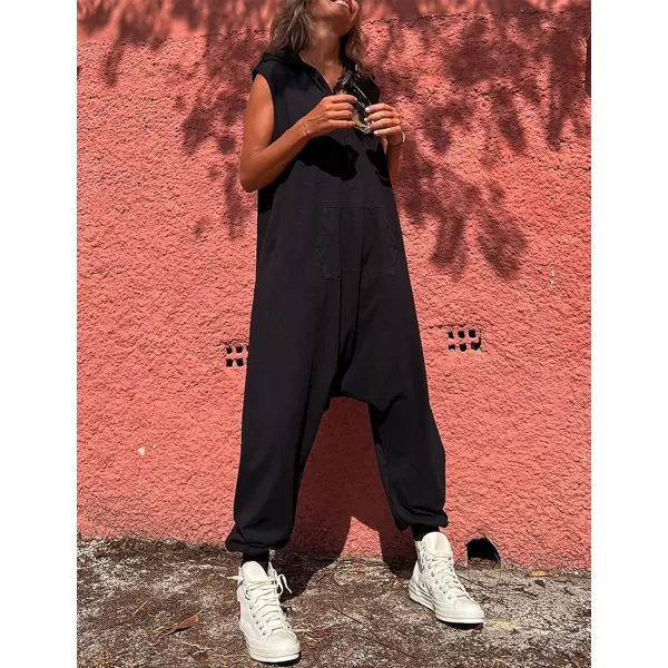 Tanming Hooded Jumpsuits for Women Casual Sleeveless Long Harem Pants Romper with Pockets