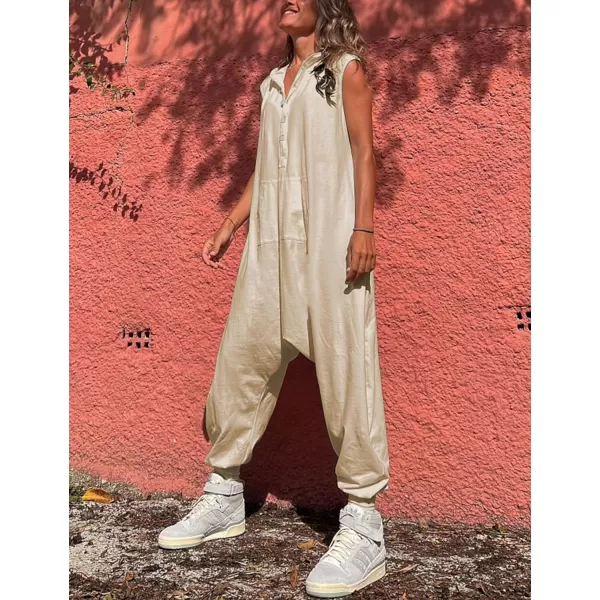 Tanming Hooded Jumpsuits for Women Casual Sleeveless Long Harem Pants Romper with Pockets