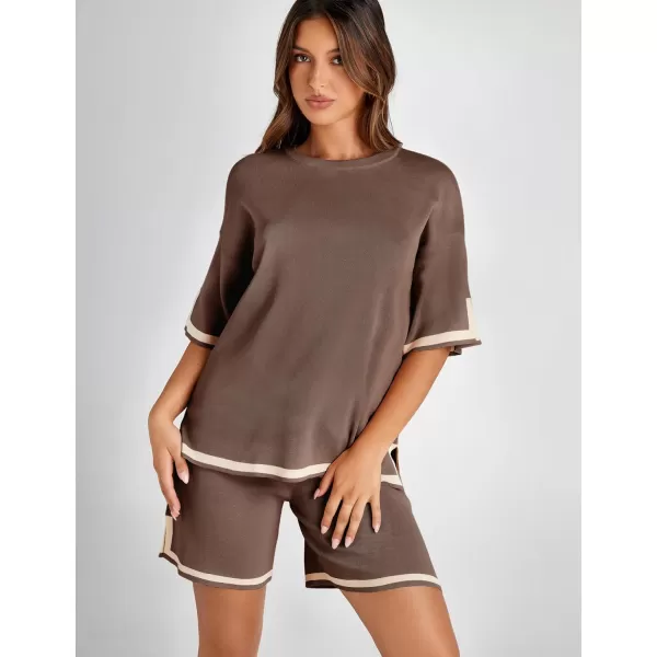 Tanming Lounge Sets for Women Summer Sweater Sets Short Sleeve Knit Tops Wide Leg Shorts