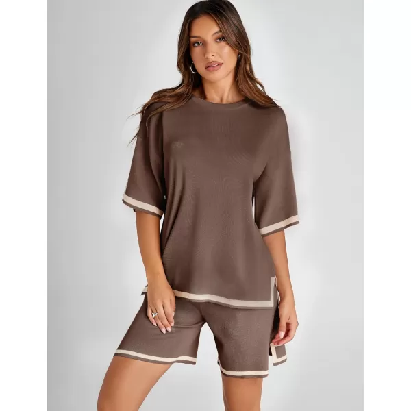 Tanming Lounge Sets for Women Summer Sweater Sets Short Sleeve Knit Tops Wide Leg Shorts
