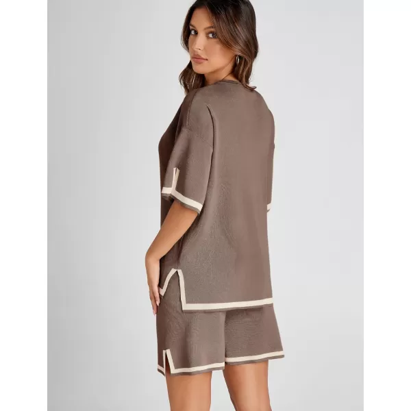Tanming Lounge Sets for Women Summer Sweater Sets Short Sleeve Knit Tops Wide Leg Shorts
