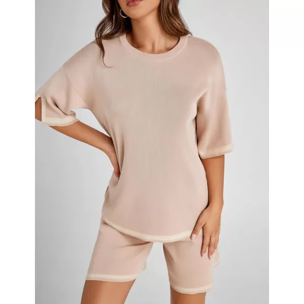 Tanming Lounge Sets for Women Summer Sweater Sets Short Sleeve Knit Tops Wide Leg Shorts