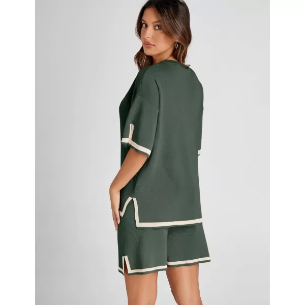 Tanming Lounge Sets for Women Summer Sweater Sets Short Sleeve Knit Tops Wide Leg Shorts