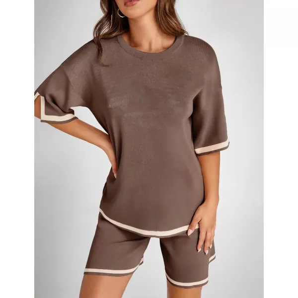Tanming Lounge Sets for Women Summer Sweater Sets Short Sleeve Knit Tops Wide Leg Shorts