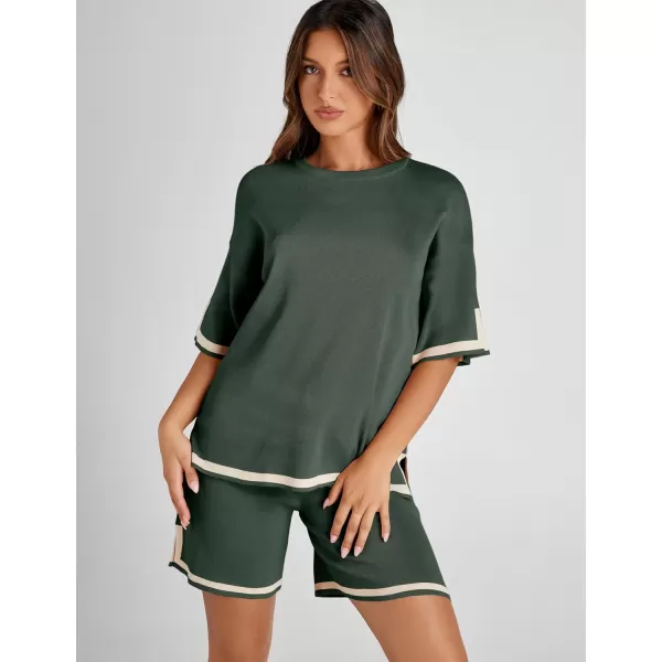 Tanming Lounge Sets for Women Summer Sweater Sets Short Sleeve Knit Tops Wide Leg Shorts