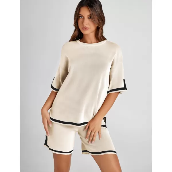 Tanming Lounge Sets for Women Summer Sweater Sets Short Sleeve Knit Tops Wide Leg Shorts
