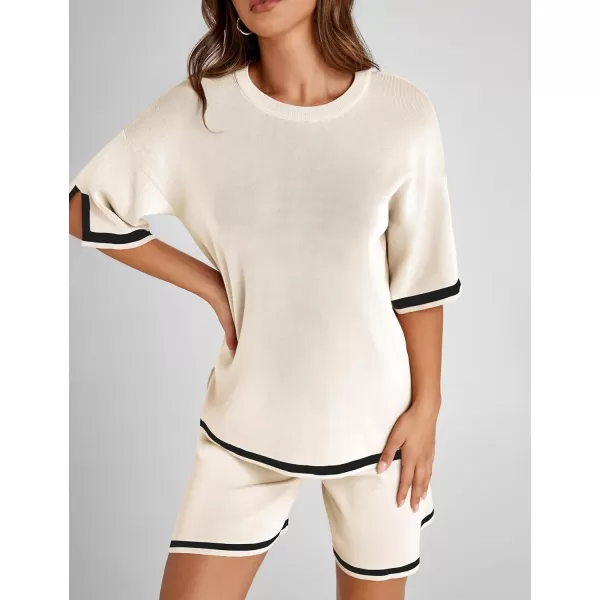 Tanming Lounge Sets for Women Summer Sweater Sets Short Sleeve Knit Tops Wide Leg Shorts