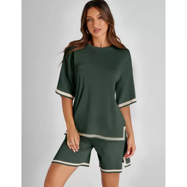 Tanming Lounge Sets for Women Summer Sweater Sets Short Sleeve Knit Tops Wide Leg Shorts