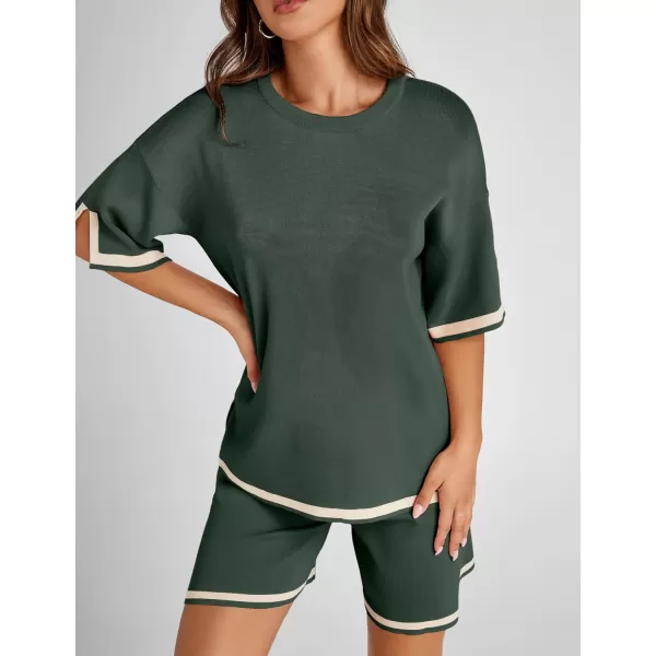 Tanming Lounge Sets for Women Summer Sweater Sets Short Sleeve Knit Tops Wide Leg Shorts