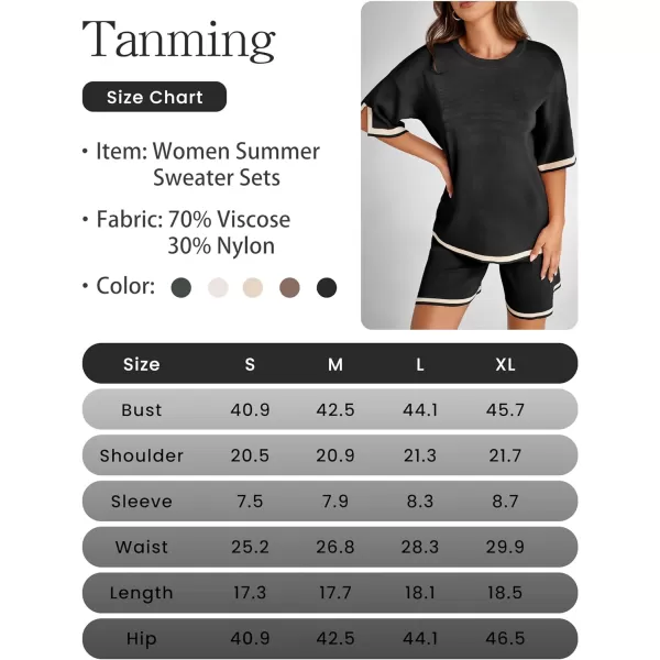 Tanming Lounge Sets for Women Summer Sweater Sets Short Sleeve Knit Tops Wide Leg Shorts