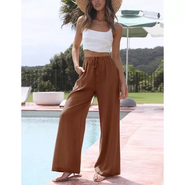 Tanming Wide Leg Linen Pants for Women Summer Flowy High Waisted Beach Palazzo Trousers
