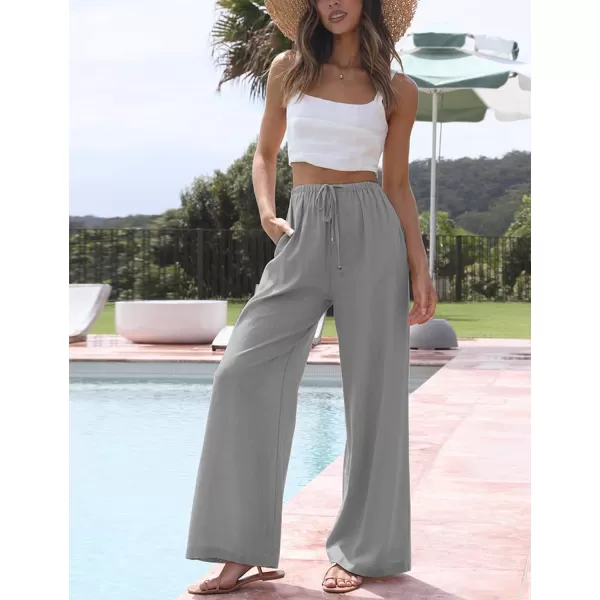 Tanming Wide Leg Linen Pants for Women Summer Flowy High Waisted Beach Palazzo Trousers