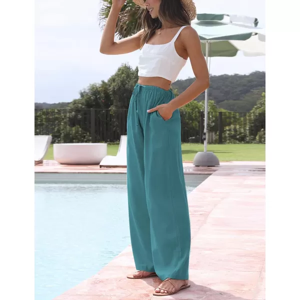 Tanming Wide Leg Linen Pants for Women Summer Flowy High Waisted Beach Palazzo Trousers