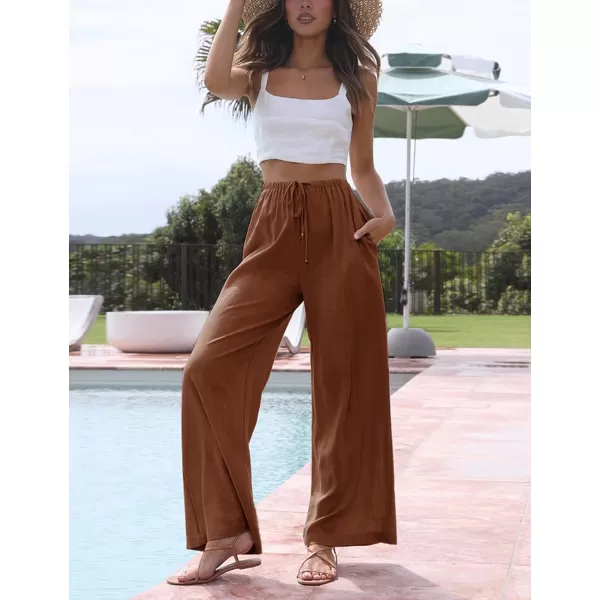 Tanming Wide Leg Linen Pants for Women Summer Flowy High Waisted Beach Palazzo Trousers