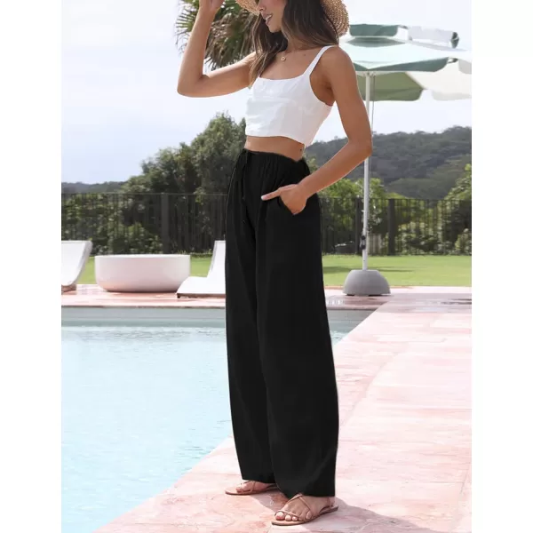 Tanming Wide Leg Linen Pants for Women Summer Flowy High Waisted Beach Palazzo Trousers