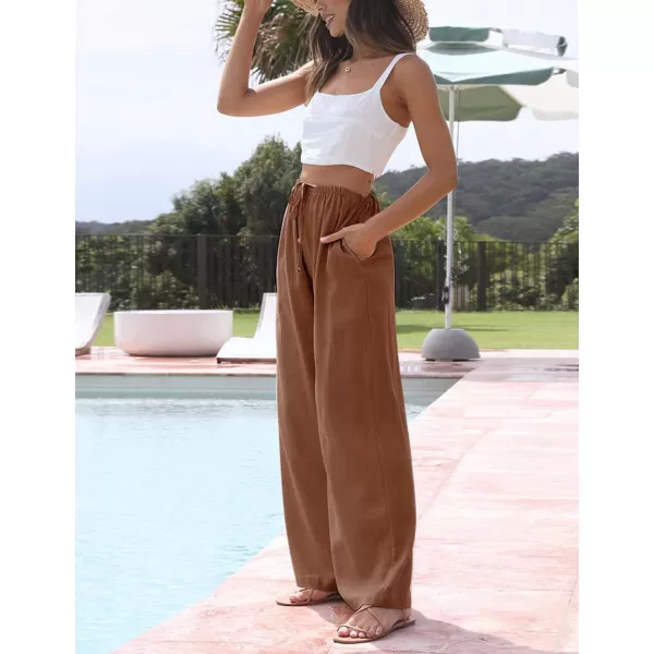 Tanming Wide Leg Linen Pants for Women Summer Flowy High Waisted Beach Palazzo Trousers