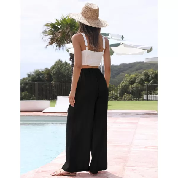 Tanming Wide Leg Linen Pants for Women Summer Flowy High Waisted Beach Palazzo Trousers