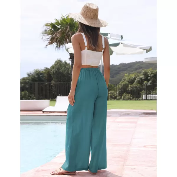 Tanming Wide Leg Linen Pants for Women Summer Flowy High Waisted Beach Palazzo Trousers