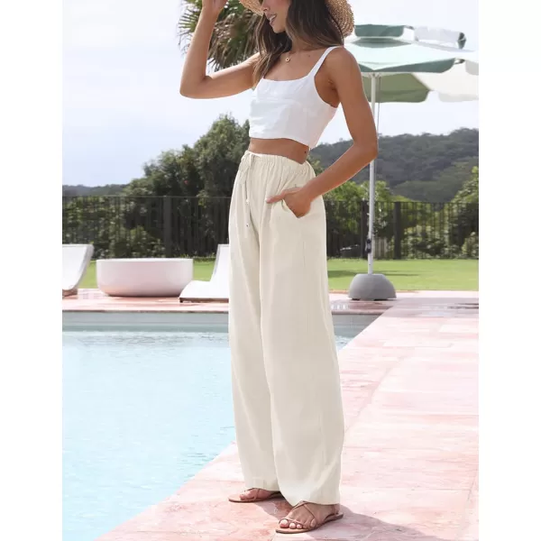 Tanming Wide Leg Linen Pants for Women Summer Flowy High Waisted Beach Palazzo Trousers