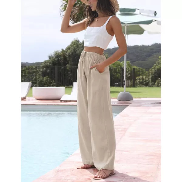 Tanming Wide Leg Linen Pants for Women Summer Flowy High Waisted Beach Palazzo Trousers