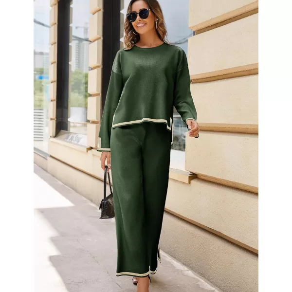 Tanming Women's 2 Piece Outfits Long Sleeve Knit Sweater Top Wide Leg Pants Lounge Sets Tracksuits