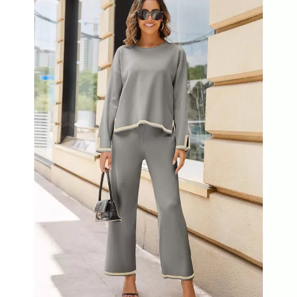 Tanming Women's 2 Piece Outfits Long Sleeve Knit Sweater Top Wide Leg Pants Lounge Sets Tracksuits