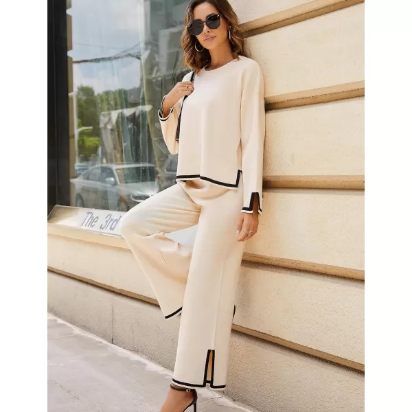 Tanming Women's 2 Piece Outfits Long Sleeve Knit Sweater Top Wide Leg Pants Lounge Sets Tracksuits