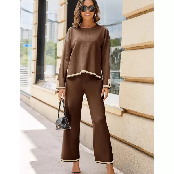 Tanming Women's 2 Piece Outfits Long Sleeve Knit Sweater Top Wide Leg Pants Lounge Sets Tracksuits