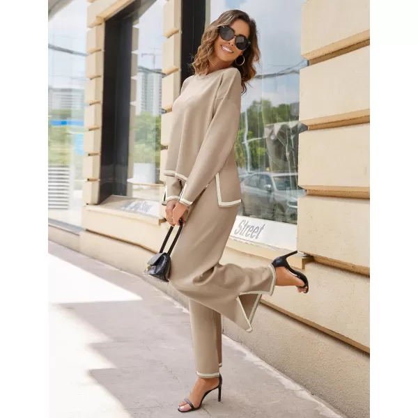 Tanming Women's 2 Piece Outfits Long Sleeve Knit Sweater Top Wide Leg Pants Lounge Sets Tracksuits