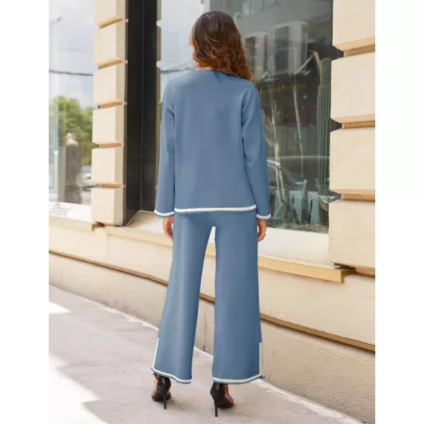 Tanming Women's 2 Piece Outfits Long Sleeve Knit Sweater Top Wide Leg Pants Lounge Sets Tracksuits